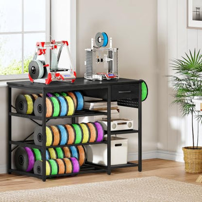CHOEZON 4-Tier 3D Printer Stand with Filament Storage Drawer - color: Black