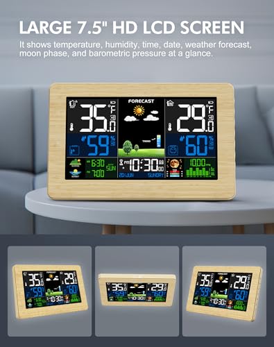 Weather Station Wireless Indoor Outdoor, Digital Thermometer with Remote Sensor, HD Home Weather Stations with Temperature Humidity, Weather Forecast, Atomic Clock, Barometric Pressure - color: Wood