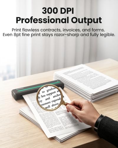 P2 Pro Portable Inkless Printer, 300 DPI Wireless Thermal Printing for iPhone Android Laptop PC, for Travel Remote Work Home Office School, Black