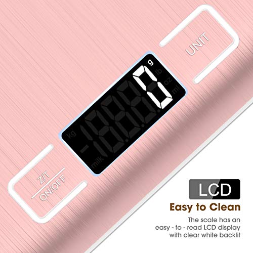 Mik-Nana Food Scale Pink, 10kg/22lb Digital Kitchen Scale Weight Grams and Oz for Baking and Cooking, 1g/0.1oz Precise Graduation, Easy Clean Stainless Steel - color: Pink