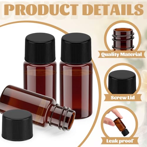 LemonRoad 200 Pcs 10 ml Plastic Vials with Screw Caps and Plastic Stoppers - color: Amber