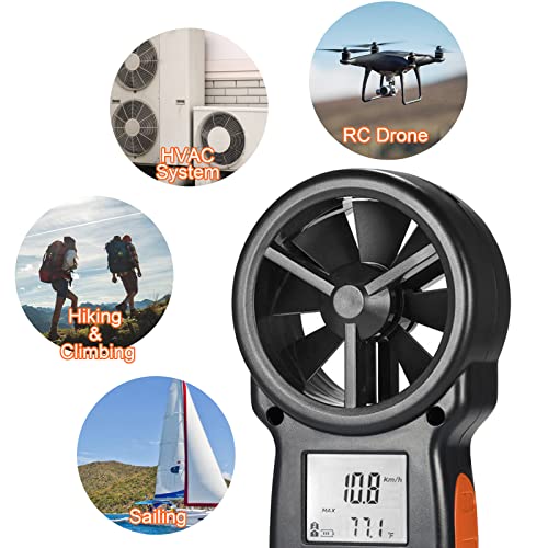 Kethvoz Anemometer, Digital Wind Speed Meter & CFM Air Flow Tester - Handheld Device to Measure Wind Velocity, Temperature, CFM for HVAC, Drone Flying, Sailing, Hunting - color: Handheld Wind Meter 866B
