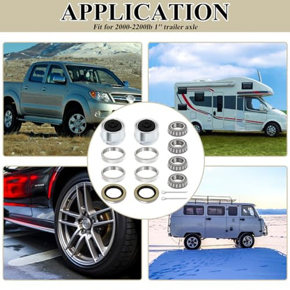 2 Sets 2000-2200lb Trailer Bearing Kit, L44643/L44610 Bearing Kits with 12192TB Grease Seals, 1.98" Dust Caps and Cotter Pins for 1'' Axles Trailer Wheel Hub