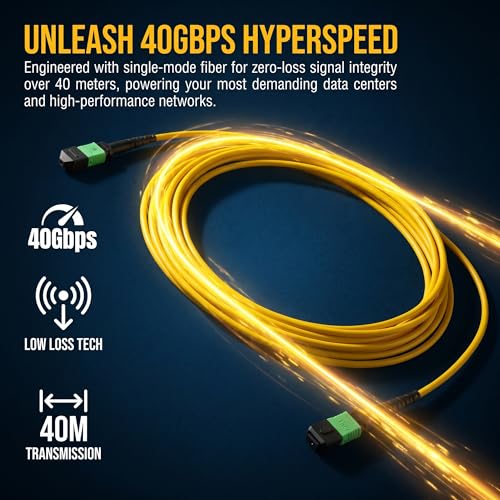 20M MPO Fiber Patch Wire Single Mode 9/125um 12-Core UPC Type B - color: 12Cores, size: 20M(65FT)