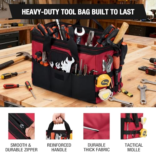 HISEA 3 Pack Heavy Duty Tool Bag, 13-Inch Waterproof Tools Organizer Tote - color: Red, size: 13 Inch