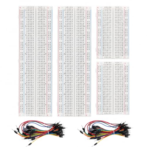 Breadboard Kit with 2 Pcs 830 Tie-Point Solderless Bread Boards, 2 Pcs 400 Tie-Point Protoboards and 126 Pcs Flexible Jumper Wires for Arduino, Raspberry Pi, STEM Electronics Projects