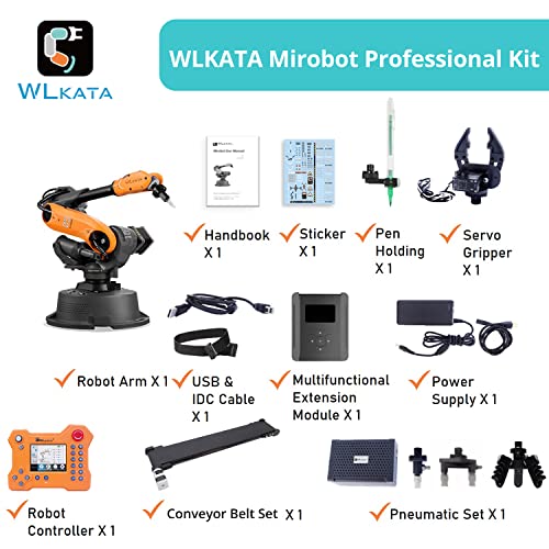 wlkata Mirobot 6DoF Mini Industrial Robot Arm Professional Kit Plus Conveyor Belt Set Programmable Robot Arm Light Professional Desktop Robot Arm Plus Conveyor Belt Set for K12 Or 3D Printer