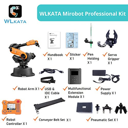 wlkata Mirobot 6DoF Mini Industrial Robot Arm Professional Kit Plus Conveyor Belt Set Programmable Robot Arm Light Professional Desktop Robot Arm Plus Conveyor Belt Set for K12 Or 3D Printer