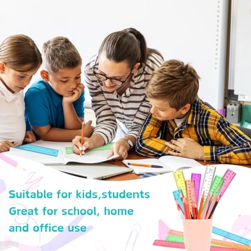 12 Inch Plastic Rulers, Color Clear Rulers for Kids, School, Office, 7PCS - size: 12 Inches