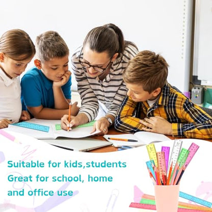 12 Inch Plastic Rulers, Color Clear Rulers for Kids, School, Office, 7PCS - size: 12 Inches
