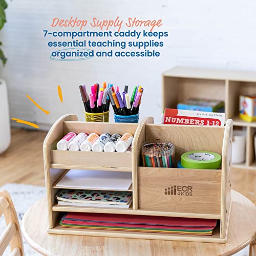 ECR4Kids Wooden Tabletop Supplies Storage Center Caddy, Classroom Essentials, Natural - color: Natural