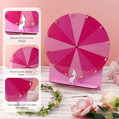 NQEUEPN Wooden Spinning Wheel, 11.4inch Prize Wheel Spinning Prize Tabletop Spinner Raffle Roulette for Fortune Game Carnival Trade Show (Pink) - color: Pink