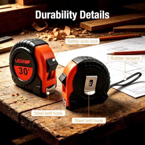 LICHAMP Tape Measure 30-Foot, 2 Pack Bulk Easy Read Measuring Tape Retractable Metric/Fractional, Measurement Tapes 29.5FT/9M by 1-Inch