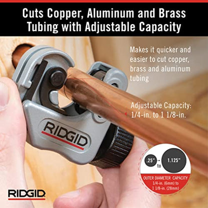 RIDGID 32573 Model 118 2-in-1 Close Quarters Tubing Cutter for 1/4" to 1-1/8" Copper, Brass, and Aluminum Tubing, Compact tubing cutter with AUTOFEED - size: 13 x 6.75 x 2 inches
