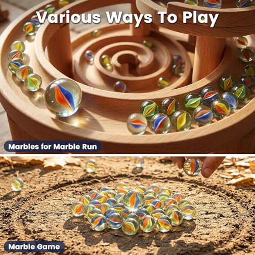 POPLAY 61PCS Marbles Games for Kids, with Gift Box for Marbles Run Games, Classroom Crafts Supplies Kit - style: Multi-Size Marbles