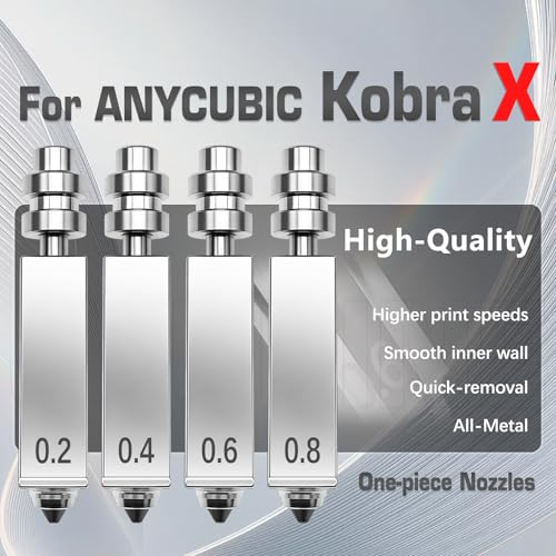 4PK 0.2+0.4+0.6+0.8MM for Anycubic Kobra X/Kobra 4 Nozzle 0.4mm Nozzles Leak-Proof All-Metal Integrated Design Plug-and-Play Resist 300°C KX Hotend Nozzle for Anycubic 3D Printer Accessories - color: 0.2+0.4+0.6+0.8MM Nozzle Kit
