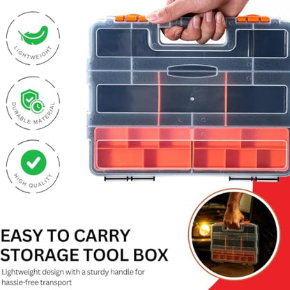 Andalus Tools Organizer Box, Small Parts Storage Multi-Compartment Portable Hardware Organizer Removable Plastic Dividers for Screws, Nuts, Bolts, Nails – Orange (4 Set, 12.2" x 9.1" x 7") - size: 4 Set, 12.2" x 9.1" x 7"