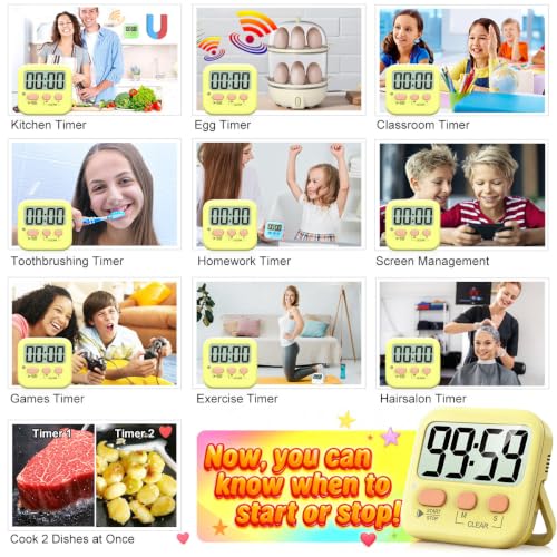 Antonki 2 Pack Digital Timer for Kids Classroom Kitchen Timers for Cooking - color: Yellow