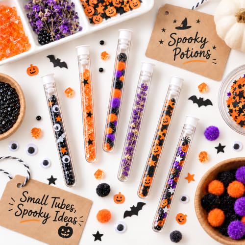 Joyclub 50pcs 12x100mm(8ml) Clear Plastic Test Tubes with Caps for Scientific Experiments, Halloween, Christmas, Scientific Themed Birthday Party Supplies, Decorate The House, Candy Storage - style: 50 Pack Test Tubes