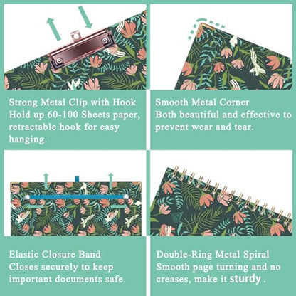 HAUTOCO Clipboard Folio with Refillable Notepad for Letter Size (11" x 8.5"), 5 Dividers with 10 Pockets, Elastic Pen Holder and File Folder Labels, Spiral Nurse Clipboard Artboard(Flower Bird) - color: Flower Bird