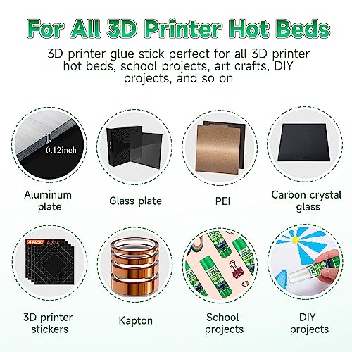 3D Printer Glue Sticks, 36 Grams Each PVP Solid Glue Sticks for Hot Bed Plate, Washable, Non-Toxic, Reduce Warping for PLA, ABS, PETG, Hips, TPU Filament on PEI, Glass, Aluminum, Buildtak Board, 6Pcs - size: 6 PCS