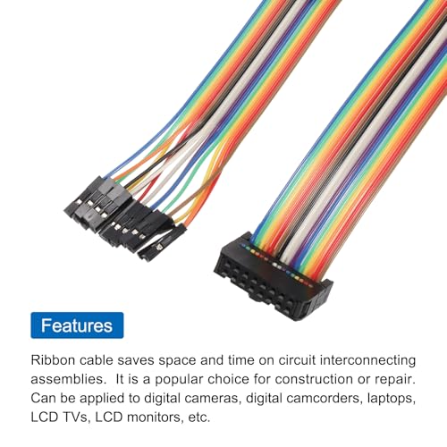 MECCANIXITY 2 Pcs IDC Rainbow Wire Flat Ribbon Cable FC-Female to 16P 11.8 Inch Length 2.54mm Pitch Breadboard Jumper Wires for Electronic Projects - size: 11.8 Inch, style: 16 Pin