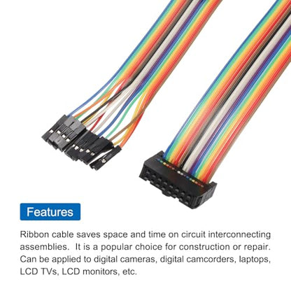 MECCANIXITY 2 Pcs IDC Rainbow Wire Flat Ribbon Cable FC-Female to 16P 11.8 Inch Length 2.54mm Pitch Breadboard Jumper Wires for Electronic Projects - size: 11.8 Inch, style: 16 Pin