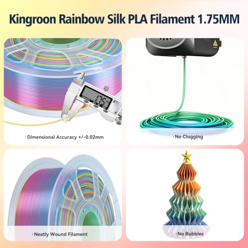 kingroon Rainbow PLA Filament 1.75mm, 1kg Spool (2.2lbs), Fast Color Change Pastel Silk PLA 3D Printer Filament, Dreamy Multicolor Filament +/- 0.02mm, Fit Most 3D Printers(Rainbow) - color: 1kg Rainbow