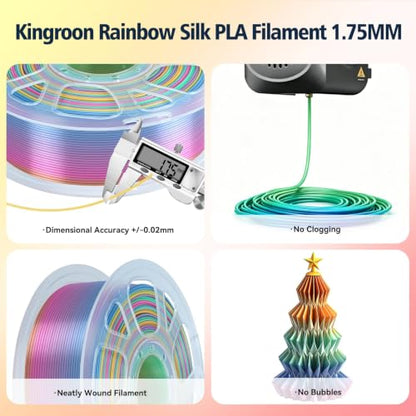 kingroon Rainbow PLA Filament 1.75mm, 1kg Spool (2.2lbs), Fast Color Change Pastel Silk PLA 3D Printer Filament, Dreamy Multicolor Filament +/- 0.02mm, Fit Most 3D Printers(Rainbow) - color: 1kg Rainbow