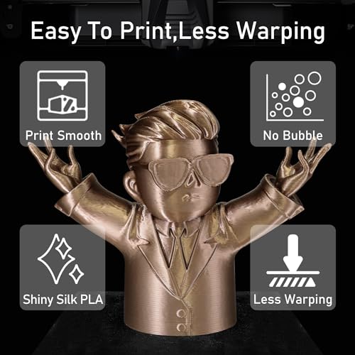 Silk Coffee PLA Satin Shiny 3D Printer Filament, 1.75mm Diameter 1kg Spool 2.2lbs for FDM 3D Printers - color: Coffee