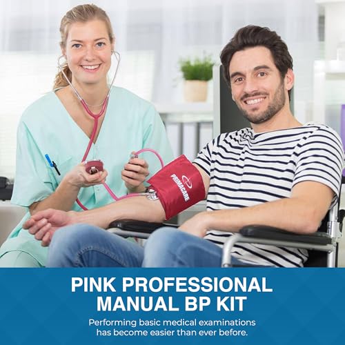 PrimaCare Medical DS-9197-PK Professional Classic Series Manual Adult Size Blood Pressure Kit, Emergency Bp kit with Stethoscope and Portable Nylon Case, Nylon Cuff, Pink - color: Pink