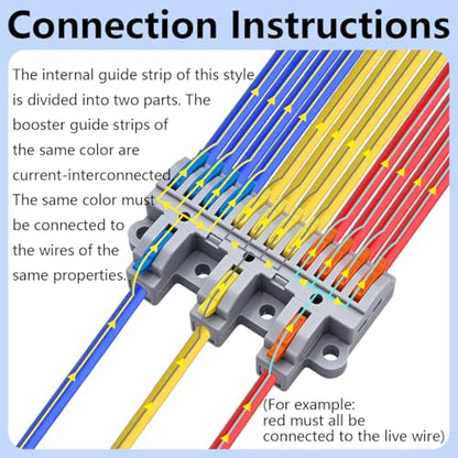 CESFONJER 3-in-12-out Lever Terminal Block Kit, Triple Input to Twelve Output Splicing Connectors, DIN Rail/Screw Mount, for 28-12AWG Conductors, Includes 8 Kits - color: set2