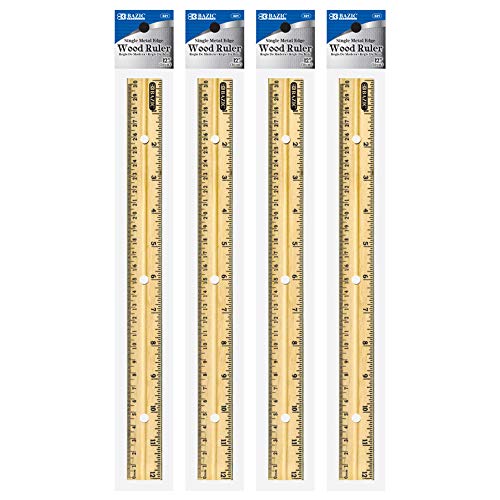 BAZIC Products 12 in Wooden Ruler, Inch & Metric (30 cm), 4-Pack - size: 4-Pack