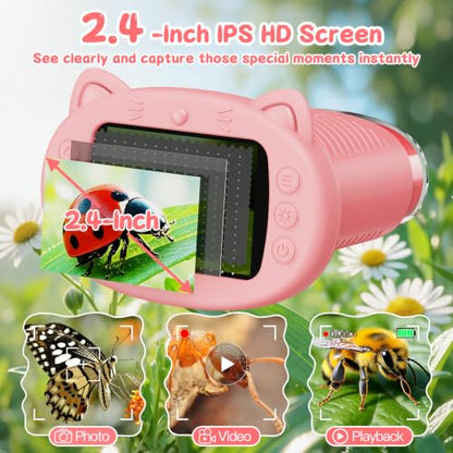 SEEKID Kids Microscope,1000X Handheld Digital Microscope (Pink) - color: Pink