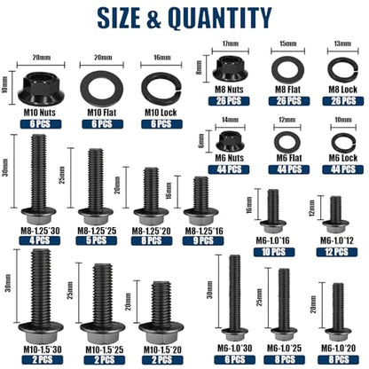 304PCS Metric Flange Head Bolt Assortment Kit Grade 10.9 - color: Black KIT -304PCS