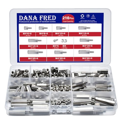 210 Pieces Hex Standoff Spacers M4 304 Stainless Steel Male Female Metric Thread Spacer Motherboard Prototyping Accessories for PCB, Quad Copter Drone, Computer & Circuit Board Assortment Kit - size: m4