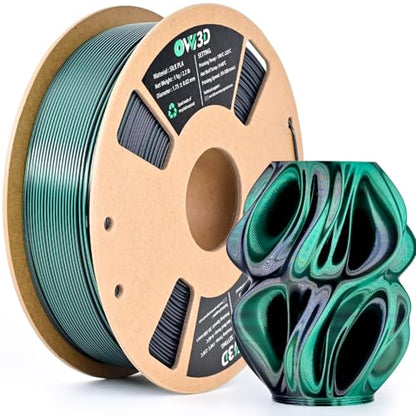 OVV3D Silk PLA Filament 1.75mm, Dual Color PLA Filament 3D Printer Filament, Black Green 3D Printing Filament +/-0.02mm, 1kg /2.2lb - color: Dual-color Black Green