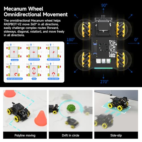 Yahboom Raspberry Pi 5 AI Vision Robot with Large AI Model 360° Mecanum Wheels Support Python Progamming Open Source Provide Installation Instructions Tech - color: Standard Without RPi5
