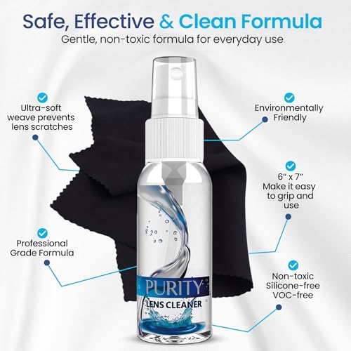 Purity Eyeglass Cleaner Family Pack - Multi-Size Glasses Lens Cleaner Kit - style: 8 Piece Set - (1oz + 2oz + 4oz + 8oz Lens Spray) + 4 (Microfiber Cloth)