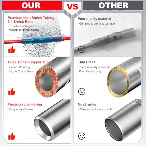 Heat Shrink Wire Butt Connector Kit Marine Waterproof Crimp Splice Terminal - size: 100 PCS