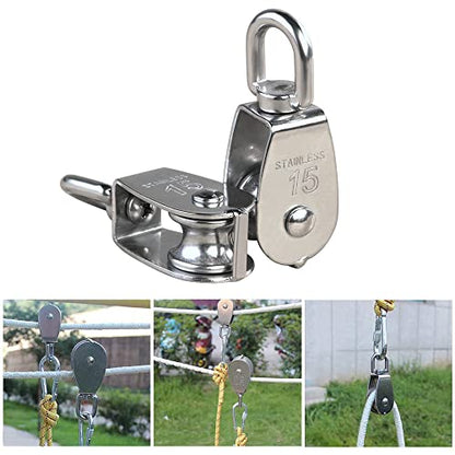 YAMASO,10Pcs 304 Stainless Steel M15 Silver Single Pulley Block Wire Rope Hanging Wire Towing Wheel - size: M15-10pcs