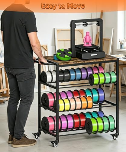 3-Tier 3D Printer Filament Storage Rack with Stand & Wheels, Black - color: black, size: 3-tier