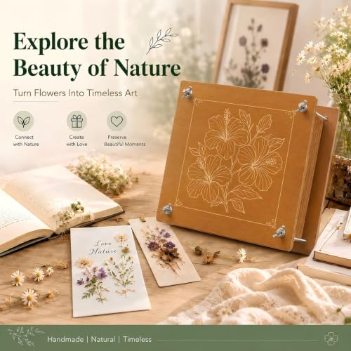 Flower Press Kit, 11" x 11" Mahogany Wooden Flower Pressing Kit with 10 Layers for Crafts, Pressed Flowers & Plant Preservation, DIY Spring Craft Art Kit for Bookmark and Frame Flower Drying - size: 11"x10.8"