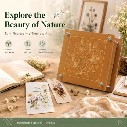 Flower Press Kit, 11" x 11" Mahogany Wooden Flower Pressing Kit with 10 Layers for Crafts, Pressed Flowers & Plant Preservation, DIY Spring Craft Art Kit for Bookmark and Frame Flower Drying - size: 11"x10.8"