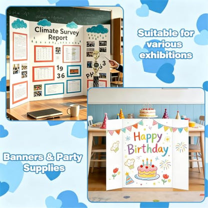 8 Pack Trifold Poster Board, 36×48 Inch Display Board with Pre-Creased Design, 3mm Thick Large Size Project Board, Multipurpose Presentation Board for Science Fairs, School Projects & Events