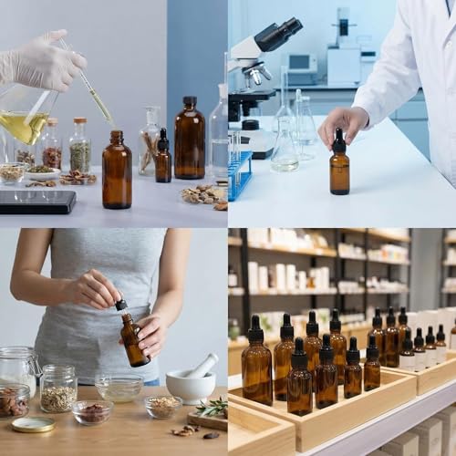 3 Pcs 15ml 0.5oz Empty Refillable Amber Glass Graduated Dropper Bottle Essential Oil Cosmetics Elite Fluid Container Jar Pot Holder with Glass Pipette Dropper - size: 15 ml