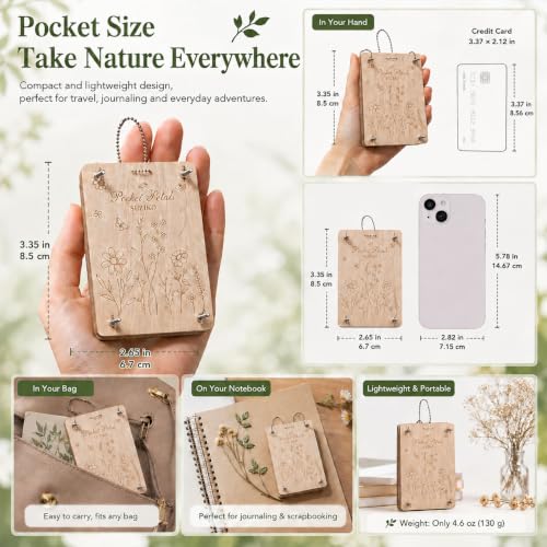 Suziko Pocket Flower Press Kit, Portable Mini Wooden Flower Press with10 Layers Drying Boards & Papers