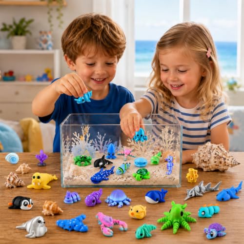 Celltestria 50Pcs Little 3D Printed Figurines Ocean Animals Toys for Kids - style: 50Pcs 3D Ocean Animals