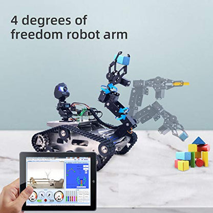 Smart Robot Car Kit for Raspberry Pi, Tank Robot Chassis Real-Time Video Transmission, WiFi/Bluetooth Control, Path Planning, Programmable Robot Kit (Without Raspberry Pi-Silver) - color: Without Raspberry Pi-silver