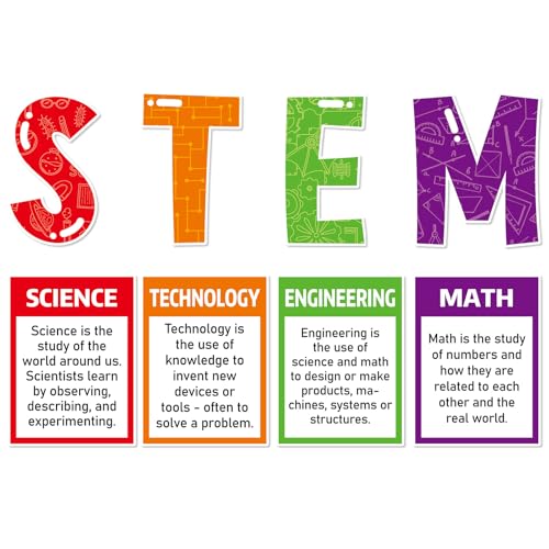 Stream Science Bulletin Board Set STEM Classroom Decorations Scientist Posters Gear Shaped Cutouts Educational Chalkboard Banner Wall Door Decor for Teacher Elementary Middle High School (Colorful) - color: Colorful